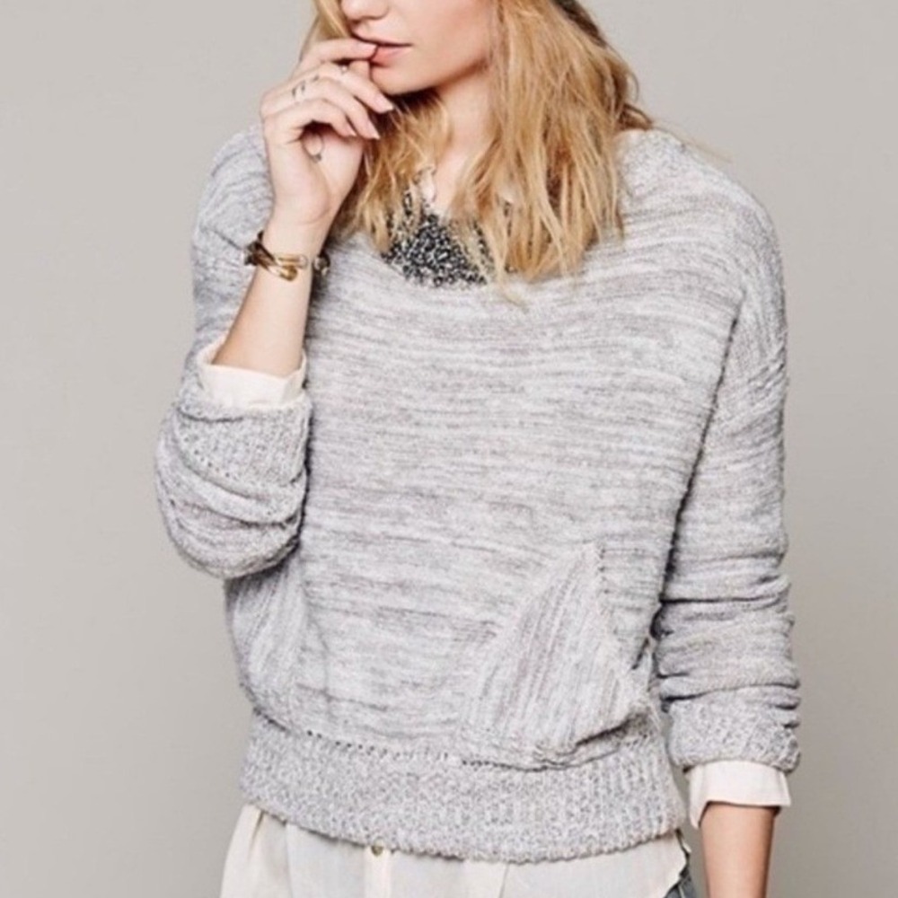 Free People Sweater Women Small Gray In My Pocket Boho Knit Cropped Alpaca Blend